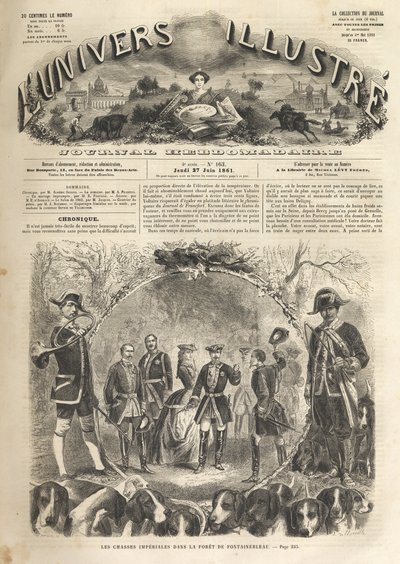 Keizer Napoleon III op jacht in Fontainebleau - 1861 - Keizerlijke jacht in Fontainebleau in aanwezigheid van Napoleon III en keizerin Eugenie. Het illustere universum van 1861 door Unknown artist