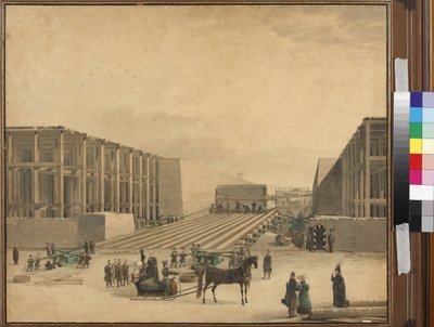 Keizer Nicolaas I bezoekt de bouwplaats van de Alexanderzuil door Unknown artist