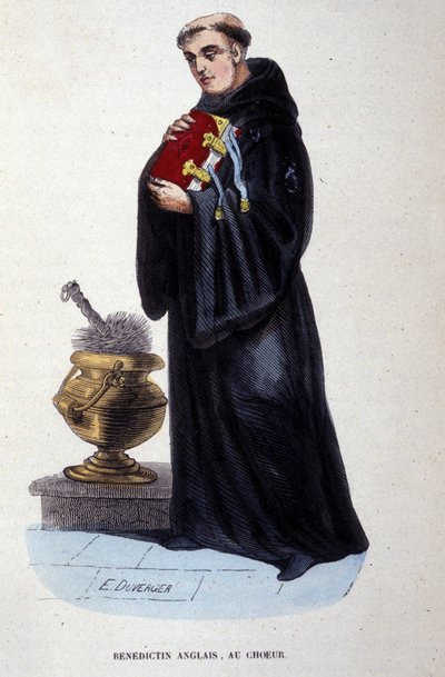 Engelse Benedictijn. Gravure uit een album over religieuze orden, Parijs door Unknown artist