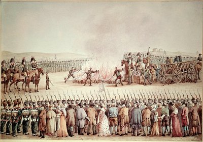 Engelse goederen werden verbrand op bevel van Napoleon I Bonaparte tijdens de continentale blokkade in 1806 door Unknown artist