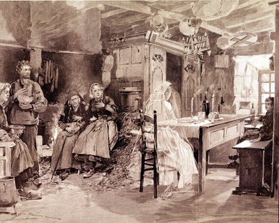 Gravure die een Bretonse legende uitbeeldt dat de geesten van mensen die op zee stierven zich elke 1 november aan hun geliefden zouden presenteren door Unknown artist