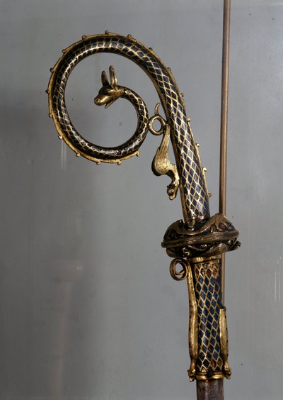 Bisschopsstaf in goud en email (pastorale staf) detail door Unknown artist