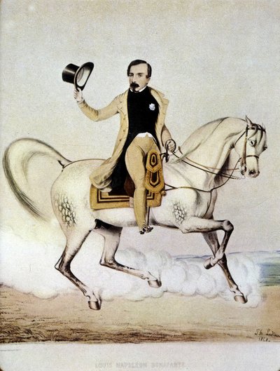 Ruiterportret van Louis Napoleon Bonaparte (Louis-Napoleon III) in burgerkleding in 1848. door Unknown artist