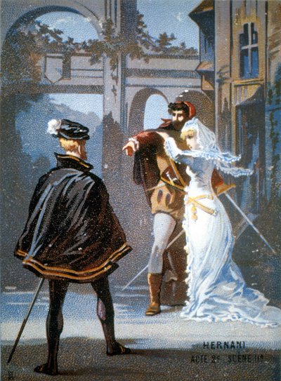 Ernani van Giuseppe Verdi, Act II, Scène II. Chromolithografie 19e eeuw door Unknown artist