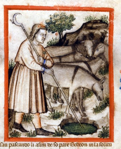 Esa graast ezels - de Pentateuch. Miniatuur uit codex 212 (of padovano codice of Bijbel van Padua) 1390-1400 Rovigo, Accademia dei Concordi door Unknown artist