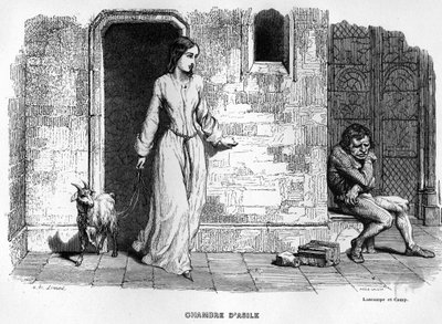 Esmeralda ontmoet Quasimodo - in Notre Dame de Paris. door Unknown artist