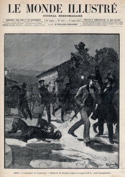 Gebeurtenissen in Bulgarije: De moord op de heer Beltchef in aanwezigheid van Stefan Stambolov (1854-95) - Sofia. door Unknown artist