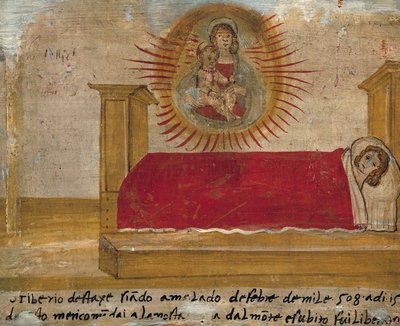 Ex-voto met Madonna en Kind en patiënt in bed door Unknown artist