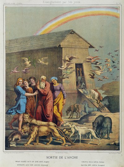 Uitgang van de Ark - in "Histoire Sainte", ed. Hachette door Unknown artist