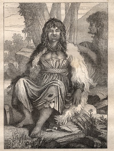 Expeditie rond de wereld (1785-1788) door Jean Francois Galaup de La Perouse (1741-1788): typen vrouwen van de haven van de Fransen (Alaska) - illustratie uit 
