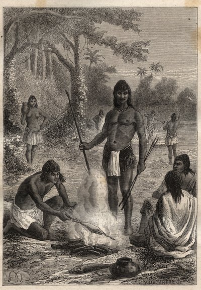 Expeditie naar Amerika (1799-1804) door Alexander von Humboldt (1769-1859) en Aime Bonpland (1773-1858): Omaguas-indianen (Amazonië, Peru) - illustratie uit 