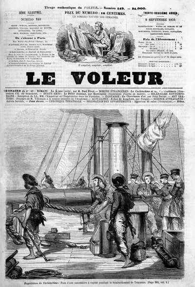 Expeditie naar Cochinchine: brug van een stoomkanonneerboot tijdens het bombardement van Touranne in "De Dief", 8 september door Unknown artist