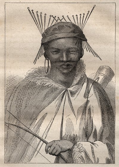 Expeditie naar het binnenland van Zuid-Afrika (1775) door Anders Sparrman (1748-1820): een boschiman (Bochiman of San, inheems in Zuidelijk Afrika) - illustratie uit 