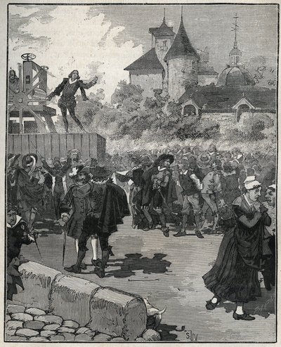 Ervaring met mechanisch munten door Nicolas Briot (Graveur van het Koninkrijk Frankrijk) (1579-1646) in 1616. Gravure uit 1885 in “Les arts et métiers illustrés” door Adolphe BITARD door Unknown artist