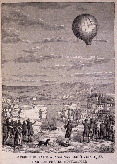 Experiment uitgevoerd in Annonay op 5 juni 1783 door de Gebroeders Montgolfier - in 