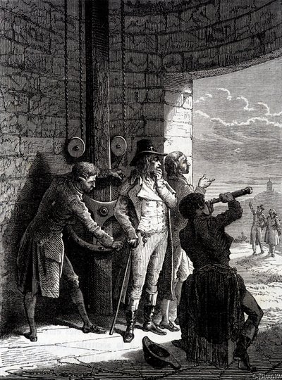 Experiment van de Chappe telegraaf uitgevoerd op 12 juli 1793, van Ménilmontant naar Saint-Martin-du-Tertre voor de commissarissen van de Conventie - in 