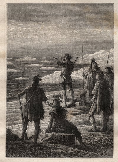 Verkenning van het Grote Canadese Noorden (1769-1772) door Samuel Hearne (1745-1792): Hearne volgt de loop van de Coppermine-rivier en bereikt de monding ervan in de Noordelijke IJszee in 1771 - illustratie uit 