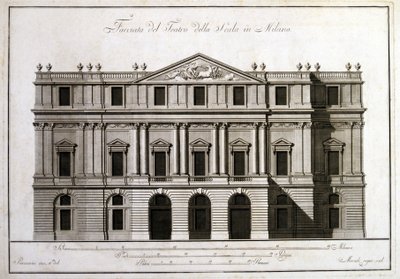 Gevel van het theater alla Scala in Milaan. door Unknown artist