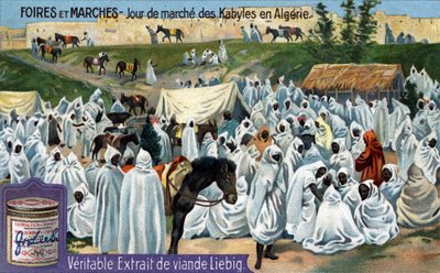 Beurzen en markten: Kabyl-marktdag in Algerije. Chromolithografie, Liebig afbeelding. door Unknown artist