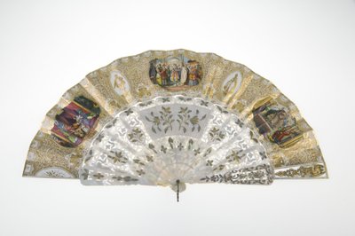 Waaier, c.1860, Gedrukt en geschilderd papier, parelmoer, goud, zilver en koper metalen, en spiegel, Maker onbekend door Unknown artist