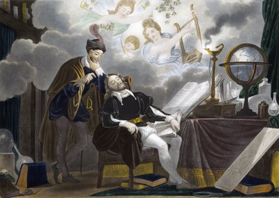 Faust en Mephistopheles - Faust wordt verleid door Mephistopheles - gravure door Unknown artist