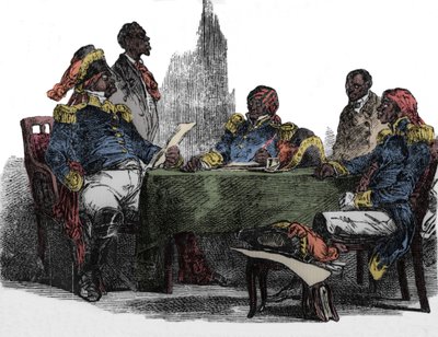 Faustin Soulouque (1782-1867) alias Faustin I, Keizer van Haïti van 1847 tot 1859, afgebeeld op een bijeenkomst. Gravure uit 
