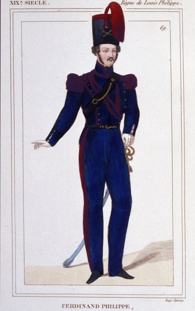 Ferdinand Philippe (Ferdinand-Philippe) Louis, Hertog van Chartres, daarna Hertog van Orléans (1810-1842). Franse Prins, zoon van Koning Louis Philippe I (Louis-Philippe) van Frankrijk. Gravure uit 1850 door Unknown artist