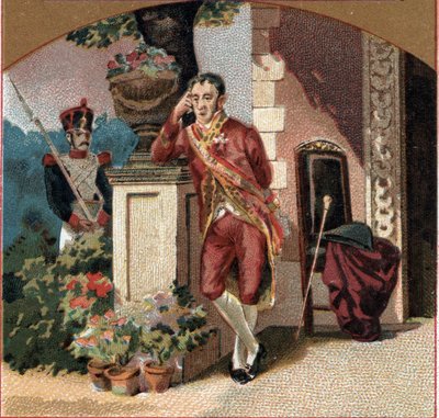 Ferdinand VII van Spanje (1784-1833) gevangene van Napoleon I in het kasteel van Valencay (Indre). Chromolithografie uit het einde van de 19e eeuw door Unknown artist