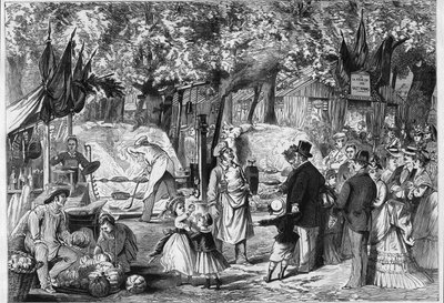 Fête des Loges: Een rotisserie opgezet in het bos van Saint Germain nabij Parijs door Unknown artist