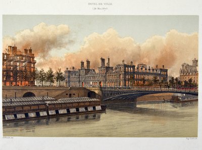 Brand van het Hotel de Ville de Paris op 24 mei 1871 - lithografie door Unknown artist