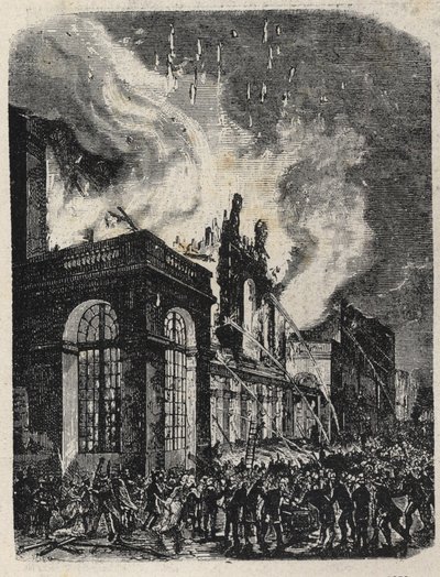 Brand van de Opera de la rue Lepelletier (Le Peletier) in Parijs op 28 oktober door Unknown artist
