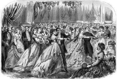 Eerste bal van het Stadhuis in Parijs op 16 januari 1868. Gravure in 