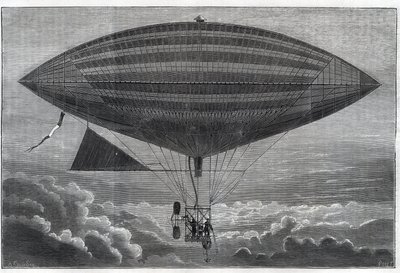 Eerste elektrische aerostaat met schroef, geëxperimenteerd door Albert (1839-1906) en Gaston Tissandier (1843-1899) Franse wetenschapper, redacteur van het tijdschrift 