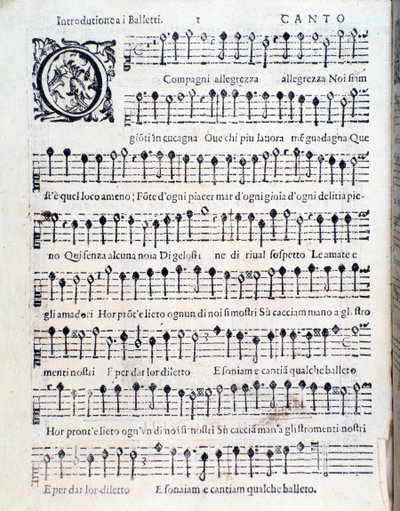 Eerste pagina van Balletti voor vijf stemmen door Giovanni Giacomo Gastoldi door Unknown artist