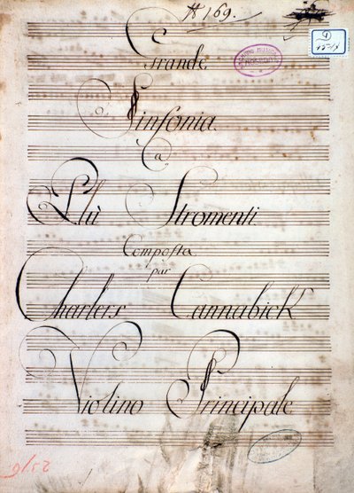 Eerste pagina van bladmuziek van de Grote Symfonie (Op. 8) door Carl August Cannabich door Unknown artist