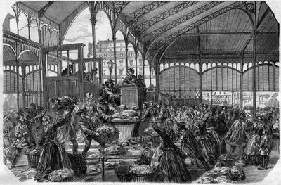 Vismarkt - Groothandelsvismarkt in Parijs in 1870 door Unknown artist
