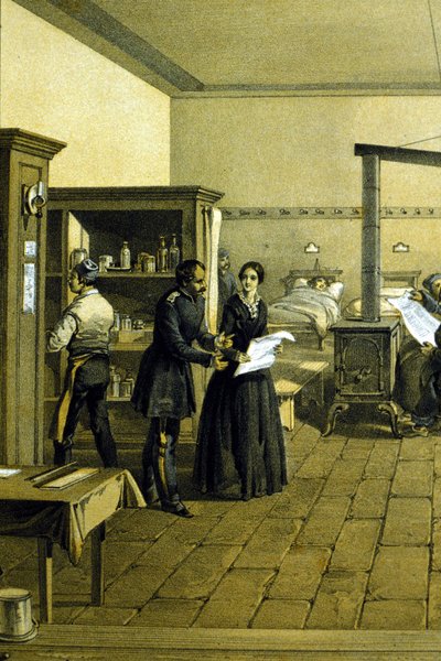 Florence Nightingale (1820 - 1910) in een ziekenhuis in Scutari in Turkije circa 1855 (detail) door Unknown artist
