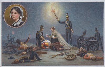 Florence Nightingale helpt de gewonden en stervenden op het slagveld tijdens de Krimoorlog door Unknown artist