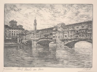 Florence, Ponte Vecchio met toren door Unknown artist