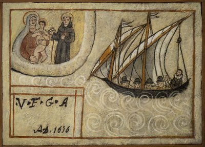 Oud ex-voto zeeman, populaire offer als een belofte van toewijding en dankbaarheid van de zeeman die de gevaren van de zee heeft overleefd, afkomstig uit de Kerk van Carmine, Torre del Greco, nabij Napels 19e eeuw Italië door Unknown artist