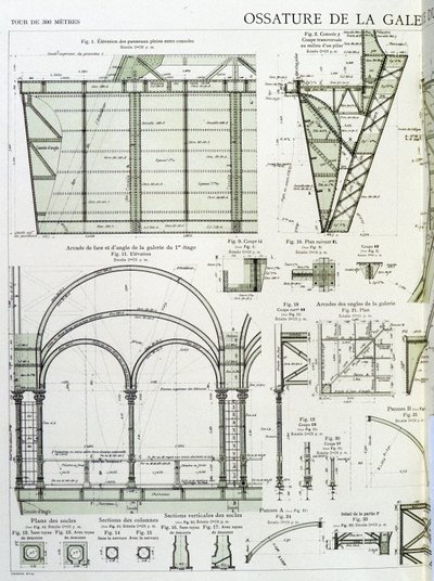 Frame van de galerij op de eerste verdieping van de Eiffeltoren - industrieel ontwerp door Unknown artist