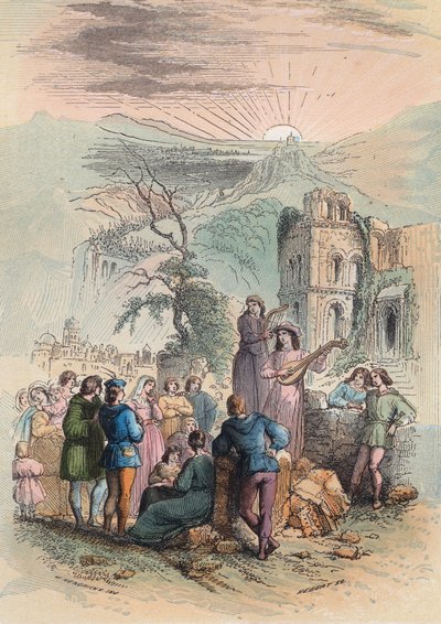Frankrijk tijdens de Middeleeuwen: Vind opwindende mensen om deel te nemen aan de kruistocht. Gravure uit 1868 in 