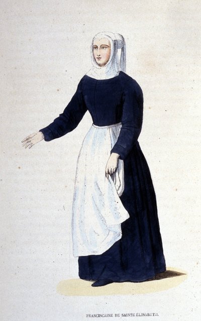 Franciscaanse non van St. Elizabeth. Orde gesticht door St. Elizabeth van Hongarije (1207 - 1231). Gravure uit de 19e eeuw door Unknown artist