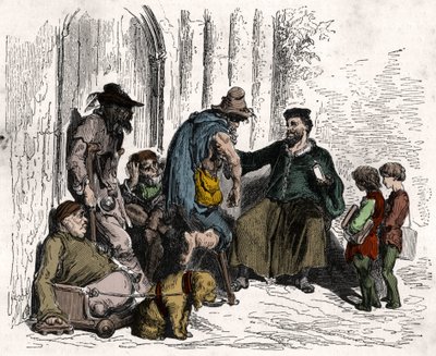 Francois Rabelais (1494-1553), genezer van handicaps. Gravure uit 1880 in 