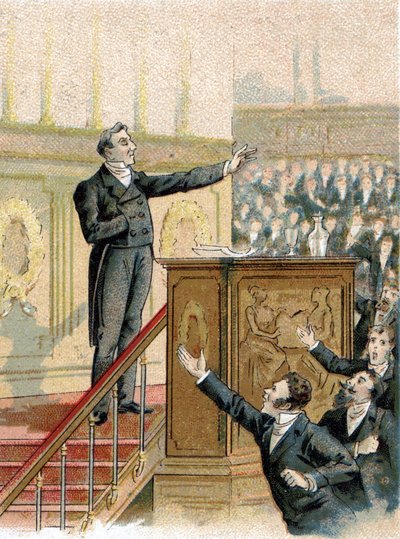 François Guizot (1789-1874), Franse historicus en politicus in de Kamer van Afgevaardigden in 1844. door Unknown artist