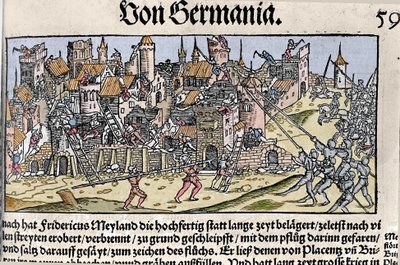 Frederik Barbarossa, keizer van het Heilige Roomse Rijk, veroverde en vernietigde Milaan in 1162 door Unknown artist