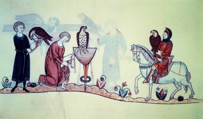 Frederik II, Duitse keizer in 1212. Miniatuur uit een 13e-eeuws valkenjachtboek. Parijs, B N door Unknown artist