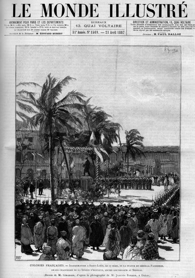 Franse koloniën: Inhuldiging van het standbeeld van Generaal Faidherbe, Grootkanselier van het Legioen van Eer, voormalig Gouverneur van Senegal, op 17 maart door Unknown artist