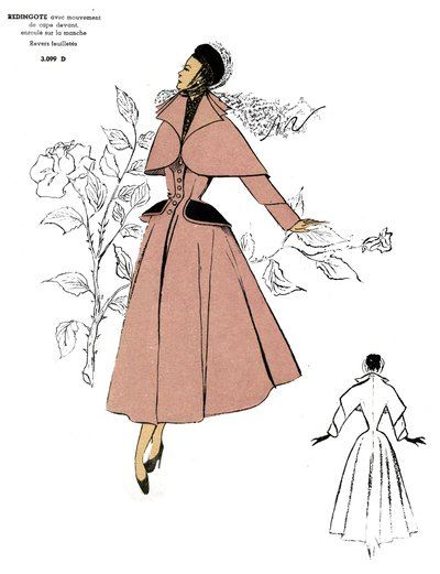 Franse mode, Redingote jas ontwerp. door Unknown artist