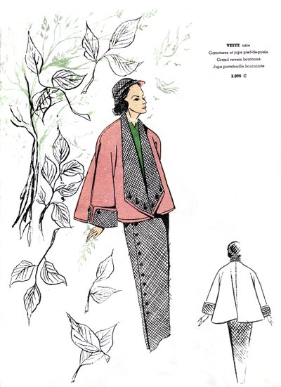 Franse mode, ontwerp voor houndstooth outfit. door Unknown artist